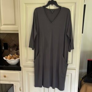 Eileen Fisher Gray Dolman Sleeve Midi Dress